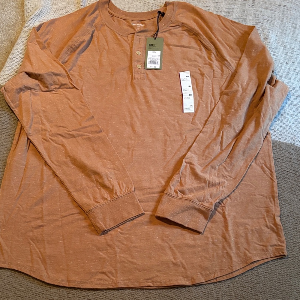 Goodfellow & Co Long Sleeve Henley Shirt in Dark Tan